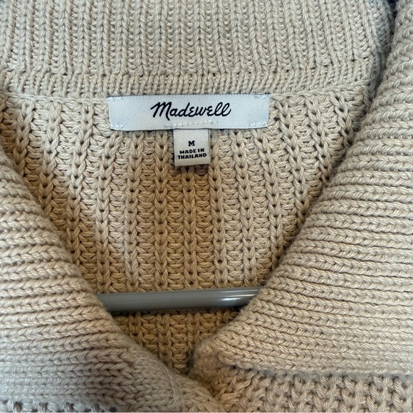 Madewell Ribbed Polo Cardigan in Oatmeal Tan Button Up With Pockets Size Medium - Picture 3 of 5